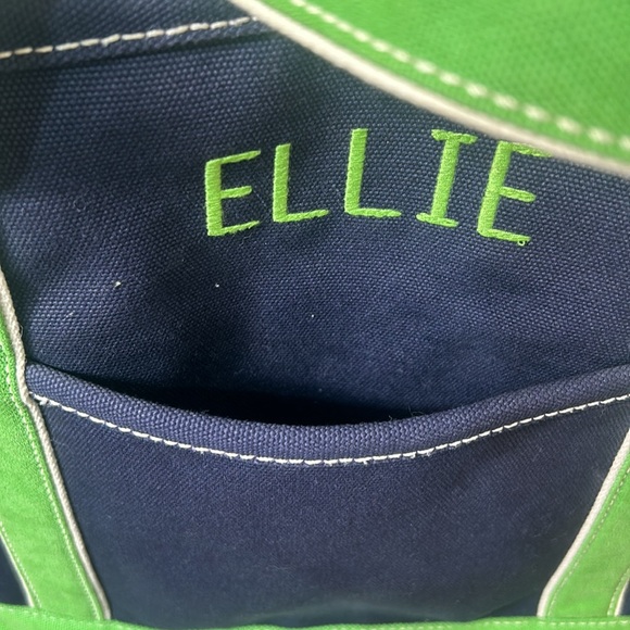 LANDS END canvas striped tote bag in green and navy blue - Picture 7 of 8